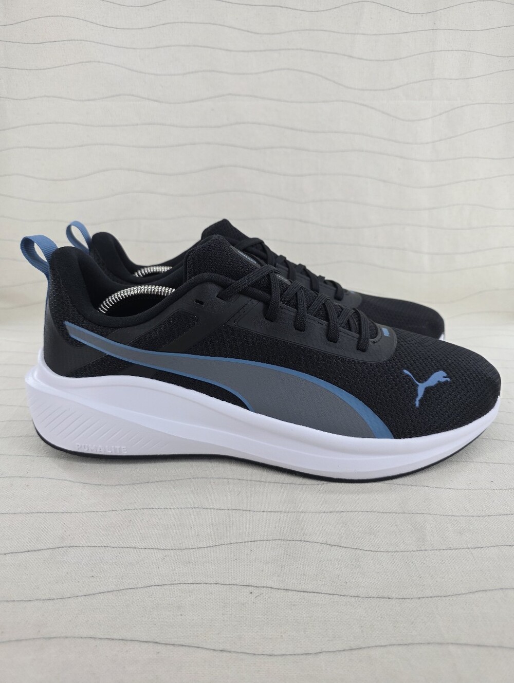 Puma Mens Running Lite Athletic Black White Blue Sneakers Shoes 310677-04 Sz 12